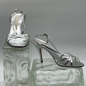 Christan Lacroix Strappy Metallic Silver Slingback Sandals 37.5 EU